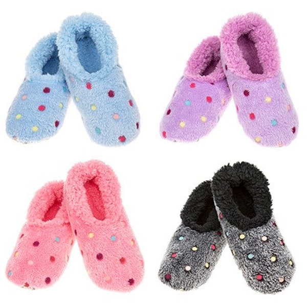 Snoozies Fleece Slippers Lots A Dots Warm Cosy Non Slip All Sizes 3-7 Uk Womens Girls