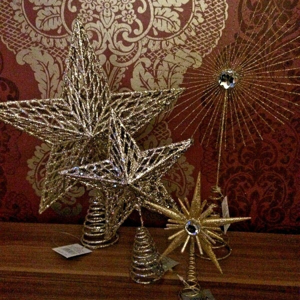 Gisela Graham Tree Topper Weihnachtsdekoration Gold Sparkly Star Groß Oder Klein Uk