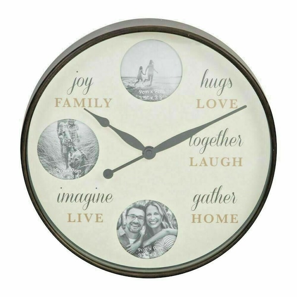 Round Photo Wall Clock Family Live Laugh Love Family Pic Collage