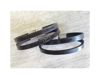 Leather Bracelet Personalized Bracelet For Men Women Engraved Double Strap Minimalist Bracelet Friendship Bracelet For Girls Couples Sisters