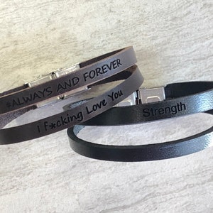 Minimalist Leather Bracelet Mens Leather Bracelet Leather Cuff For Guys Personalized Jewelry For Couples Hidden Message Minimalist Bracelets