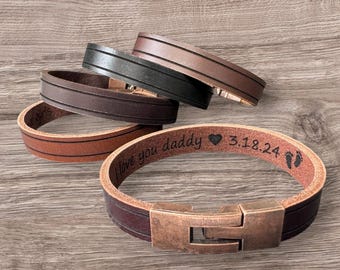 Engraved Hidden Message Leather Bracelet Personalized Handcrafted Wristbands Custom Men&#39;s cuff Gift for Him
