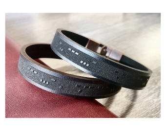 Personalized Men's Bracelet 3D Morse Code Real Leather Bracelet  Engraved Morse Code Message Bracelet Gifts For Men Morse Code Wristband