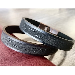 Personalized Men&#39;s Bracelet 3D Morse Code Real Leather Bracelet Engraved Morse Code Message Bracelet Gifts For Men Morse Code Wristband