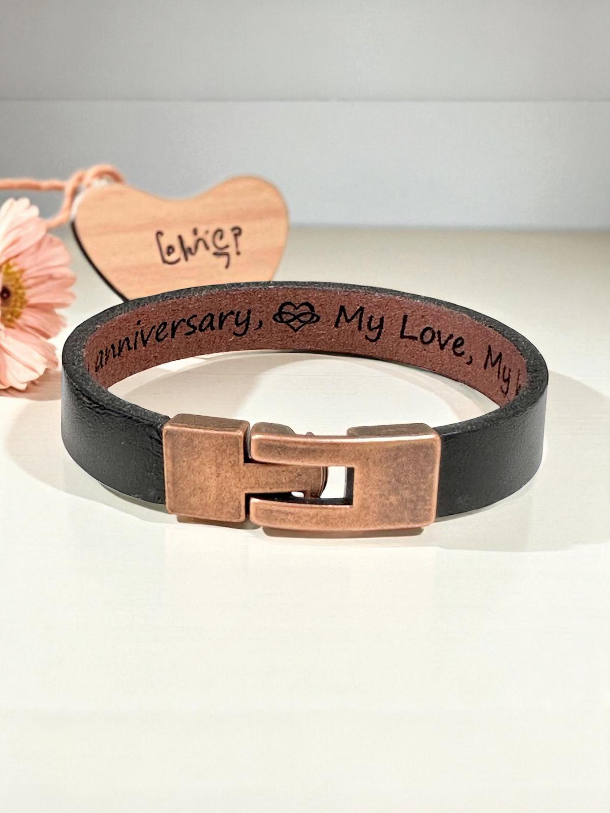 Leather Bracelet for Men: Personalized Anniversary Gift, Engraved Custom Jewelry