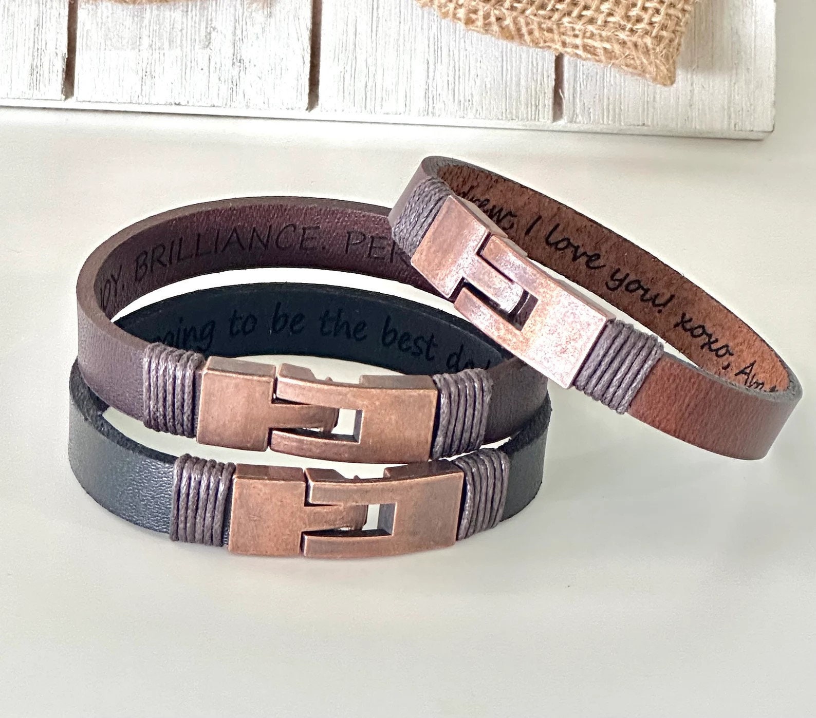 Hidden Message Bracelet Hidden Message Jewelry for Men Secret Message Leather Bracelet for Boyfriend Husband Friend Hidden Engraved Bracelet