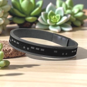 Leather Bracelet Personalized for Men Two-Sided Engraved Morse Code & Hidden Message Wristband Military Farewell Gift for Husband Boyfriend