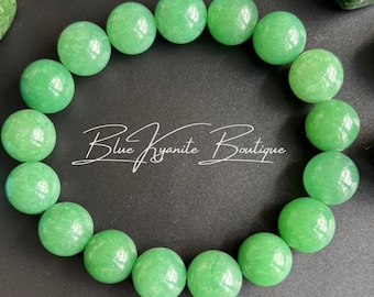 Pulsera de aventurina verde con cuentas de 12 mm - Piedra de la oportunidad, la suerte y la prosperidad - Joyería del chakra del corazón