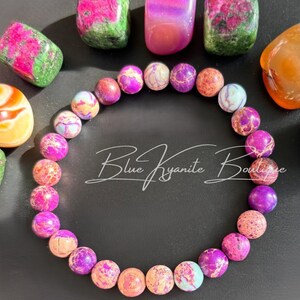 Pink Imperial Jasper Bracelet: 8mm Sea Sediment Stone, Emotional Healing