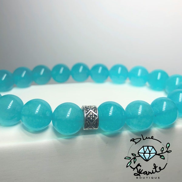 Blue Saphir color Bracelet/  Jade light blue bracelet/ 9mm /saphir bracelet for man/saphir bracelet for woman/gift