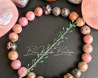 Rhodonite Bracelet 8mm compassion, emotional healing and self- love Heart Chakra Jawerly