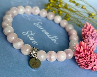Amore incondizionato, amore per se stessi e compassione - Bracciale in quarzo rosa naturale da 8 mm con gioielli per chakra del cuore