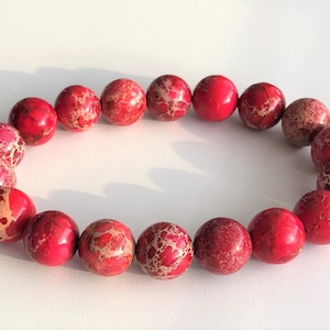 Genuine Red Picture Jasper 12 mm beads bracelet for man, woman/ red unisex picture jasper bracelet