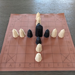 Brandubh Resin & Stone Board Game Set - Black King and Defenders, Sandy Attackers