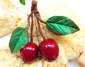 Cherry Brooch | Cherry Jewelry | Cherry Brooch Pin | Botanic Brooch | Polymer Clay Art | Fruit Brooch | Cherry Pin | Gifts for mum