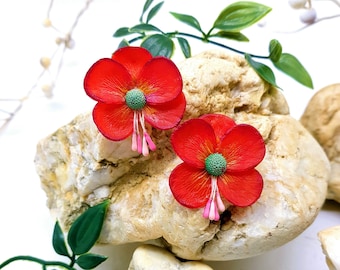 Flower Earrings | Stud Earrings | Flowers earrings Stud | Polymer clay earrings | Red Flower earrings | Clay earrings | Summer earrings