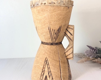 Vintage Wooden Hand Drum, Natural Leather Percussion Instrument, Rustic Folk Music Decor