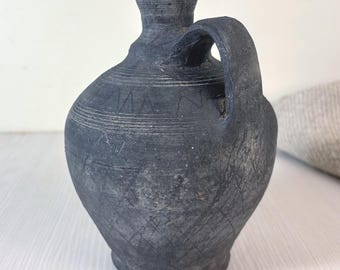 Vintage small gray whine clay jug. Wabisabi old pottery Farm house Rustic Decor