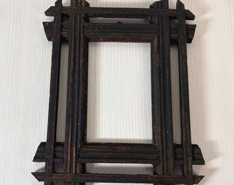 small antique Frame Carved Rustic Folk Art Decor for Family Photos
