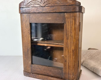 Vintage Wooden Wall Cupboard with Shelves Rustic Folk Art Wall-mounted first aid kit