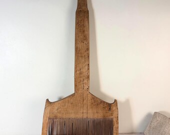Big Wooden wool comb with handle country primitive Yarn combs