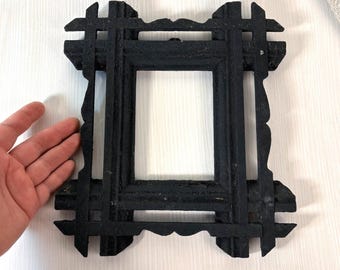 small antique Frame Carved Rustic Folk Art Decor for Family Photos
