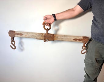 Antique Horse Harness Part, Vintage Wooden Draft Animal Fitting, Rustic Farm Decor