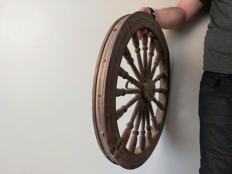 Carved Rims Antique Wooden Carved Wheel From a Spinning Wheels Primitive Farmhouse ...