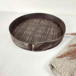 vintage wooden round Primitive kitchen tray, rustic and charming centerpiece
