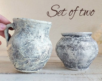 set of 2 Ceramic Pot with Farm house Charm. antique Wabi sabi pottery jars. cozy cottage gift for kitchen