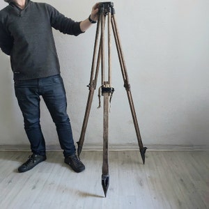 Vintage wooden tripod telescopic lift. Steampunk Lighting Supply