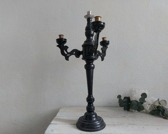 Vintage black carved wooden candlestick holder  Rustic Charm for Home Decor Handcrafted Candle Stand for Dining Table or Living Room Accent