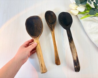 set of 3 old wooden spoons set primitive country rustic kitchen decor