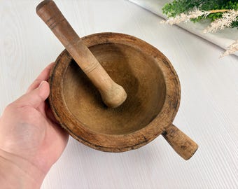 vintage wooden mortar and pastel antique Primitive country rustic Mortars
