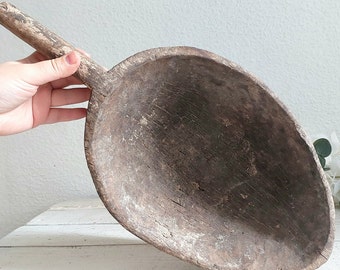 big Handcrafted Wooden Ladle, A piece of History in Home Old Primitive farmhouse Rustic Decor