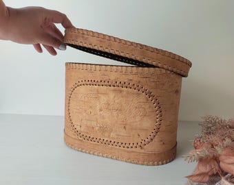 Etched Birch Bark Container with Lid: Rustic Home Storage