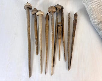 Vintage Set of 10 long Wooden Spindle Antique Handcrafted spindle