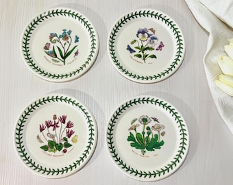 Plato de postre vintage del Jardín Botánico de Portmeirion, ciclamen, margarita, pensamiento, no me olvides