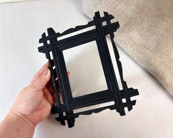 small antique Frame Carved Rustic Folk Art Decor for Family Photos