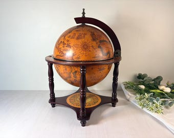 Vintage Globe Bar - Antique Map Design Liquor Cabinet with Storage Space and Elegant Old-World Charm Terrestrial Globe Living Room Accent