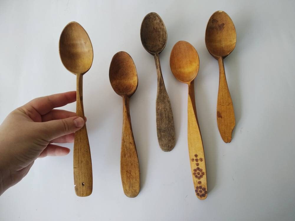 Set of 5 wooden spoons. vintage primitive country style Etsy
