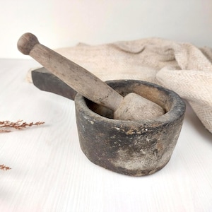 vintage wooden mortar pastel collectible Primitive country rustic decor