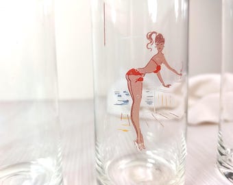 vintage Pin Up girls glasses set Clear Juice Glassware