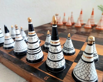 vintage porcelain chess set. stylish chesses with game board. game set is grate gift for friend