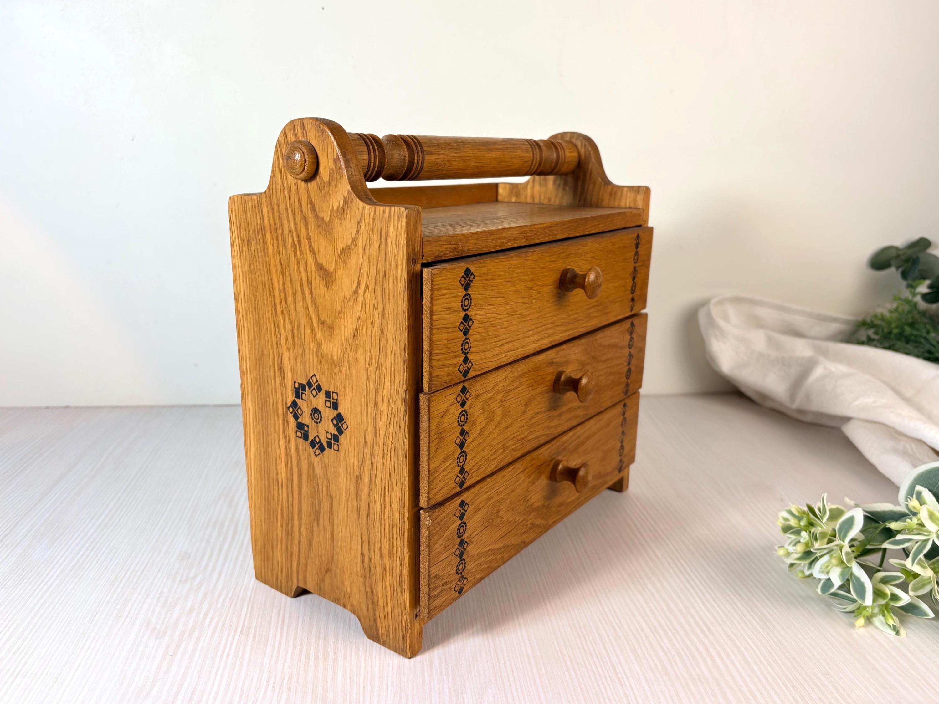Vintage Carved Wooden Mini Chest Drawer Sewing or Craft Storage Box ...