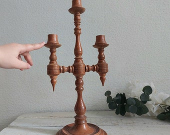 Vintage big carved wooden candlestick holder  Rustic Charm for Home Decor Handcrafted Candle Stand for Dining Table or Living Room Accent