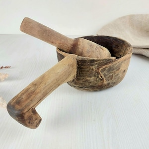 vintage wood mortar pastel antique Primitive country rustic Mortar