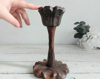 Vintage carved wooden candlestick holder  Rustic Charm for Home Decor Handcrafted Candle Stand for Dining Table or Living Room Accent