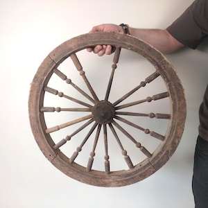 Antique Wooden Carved Wheel from a Spinning Wheel. Primitive farmhouse home decor. Natural materials