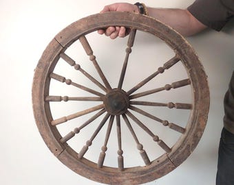 Antique Wooden Carved Wheel from a Spinning Wheel. Primitive farmhouse home decor. Natural materials
